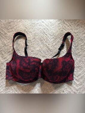 Rosme Women’s Floral Balconette Underwire Bra in Red and Black